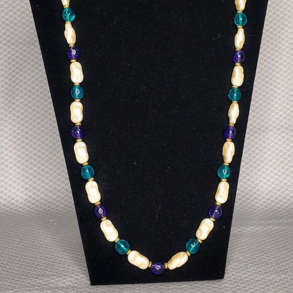Jewelry - TRIFARI TM Vintage Faux Baroque Pearl Necklace with Turquoise & Purple Beads